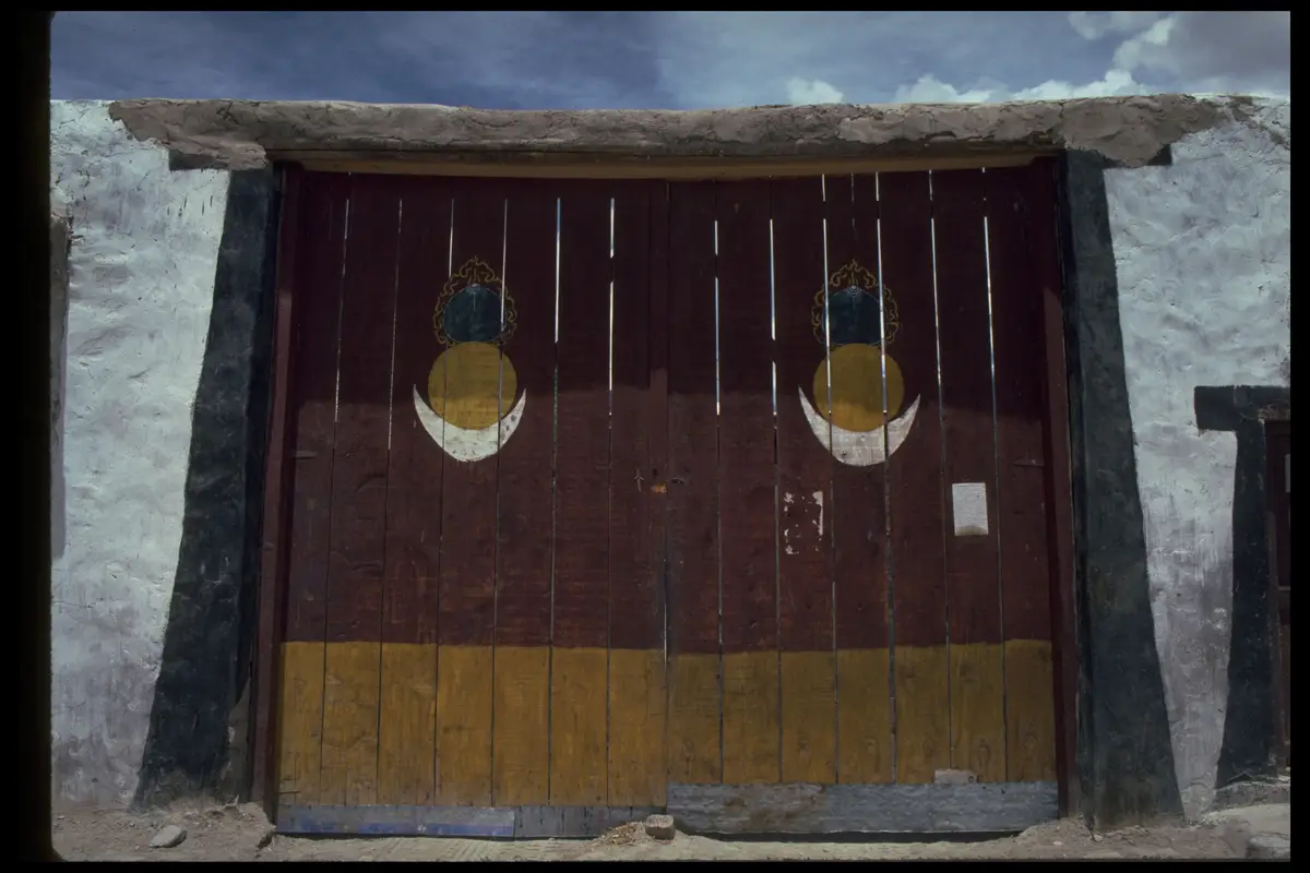 Painted wooden door sun moon
