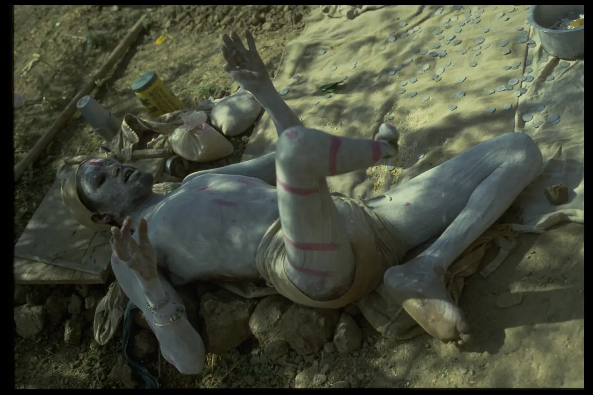 Sadhu ash covered supine