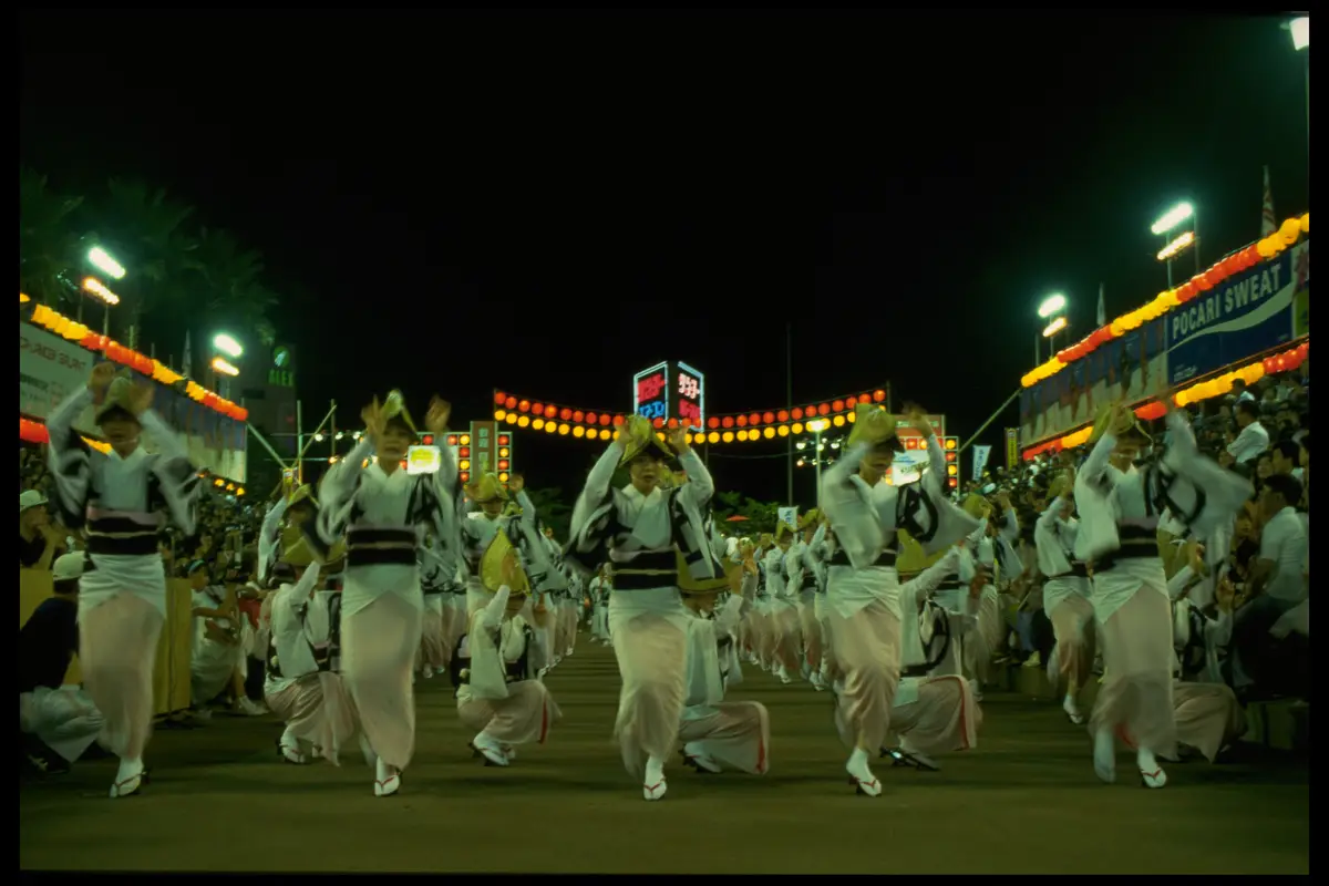 Japan awa odori lanterns night
